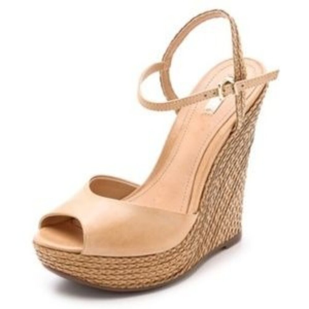 Schutz Tan Leather Espadrille Wedge Sandals With Ankle Strap  size  9 Womens